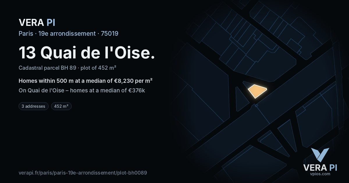 13 Quai de l'Oise, 19e arrondissement at night – the plot lit, the parcels around coloured by the prices near them