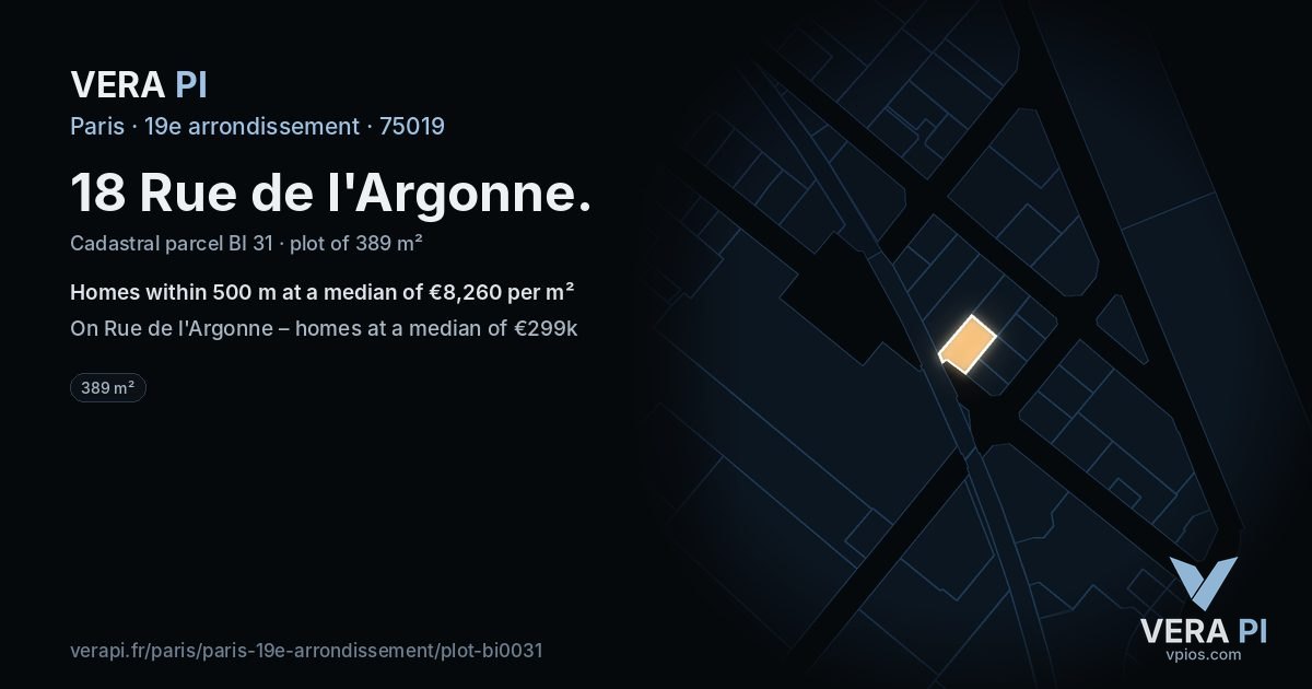 18 Rue de l'Argonne, 19e arrondissement at night – the plot lit, the parcels around coloured by the prices near them