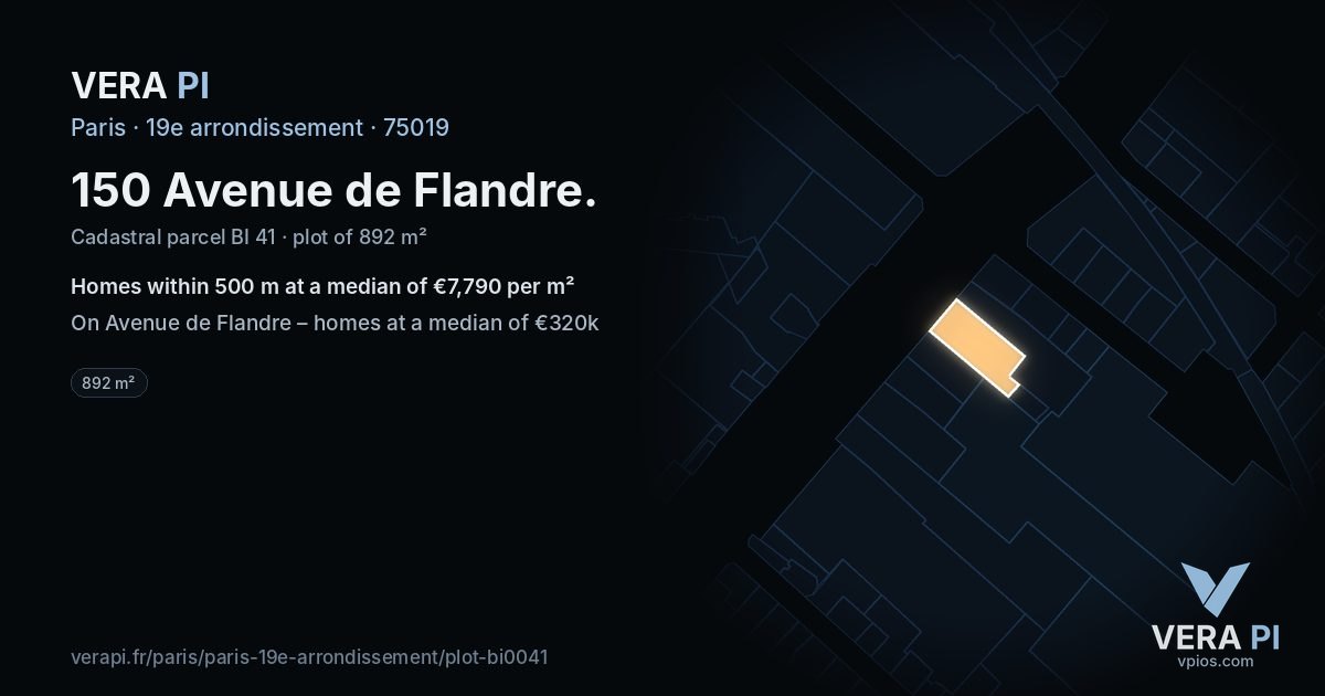 150 Avenue de Flandre, 19e arrondissement at night – the plot lit, the parcels around coloured by the prices near them