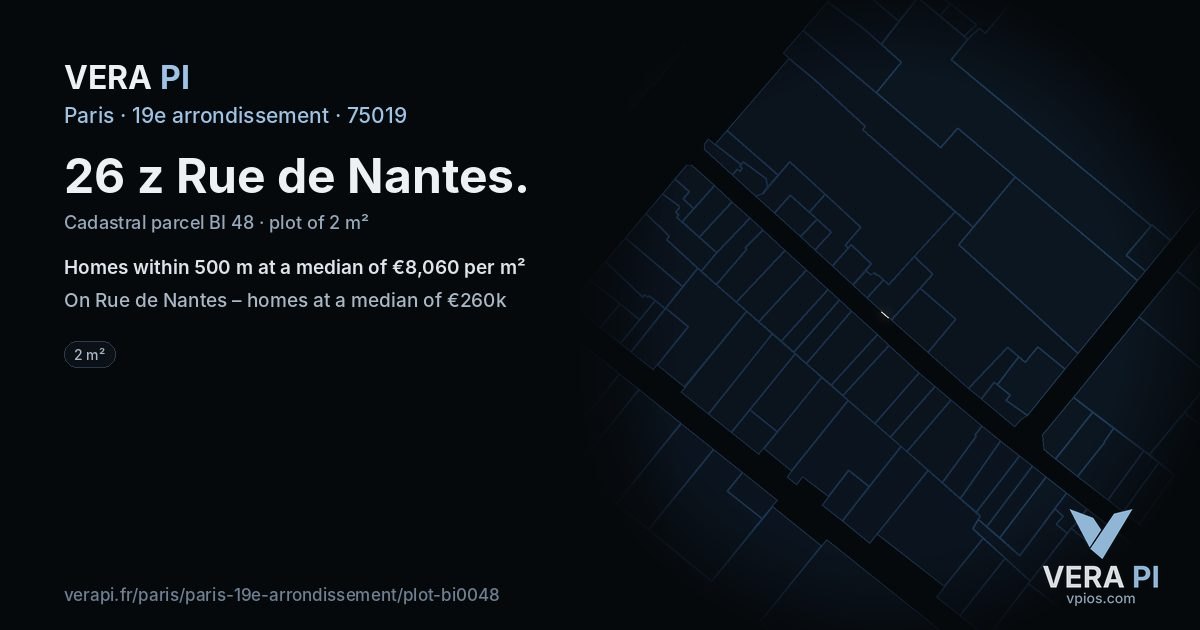 26 z Rue de Nantes, 19e arrondissement at night – the plot lit, the parcels around coloured by the prices near them