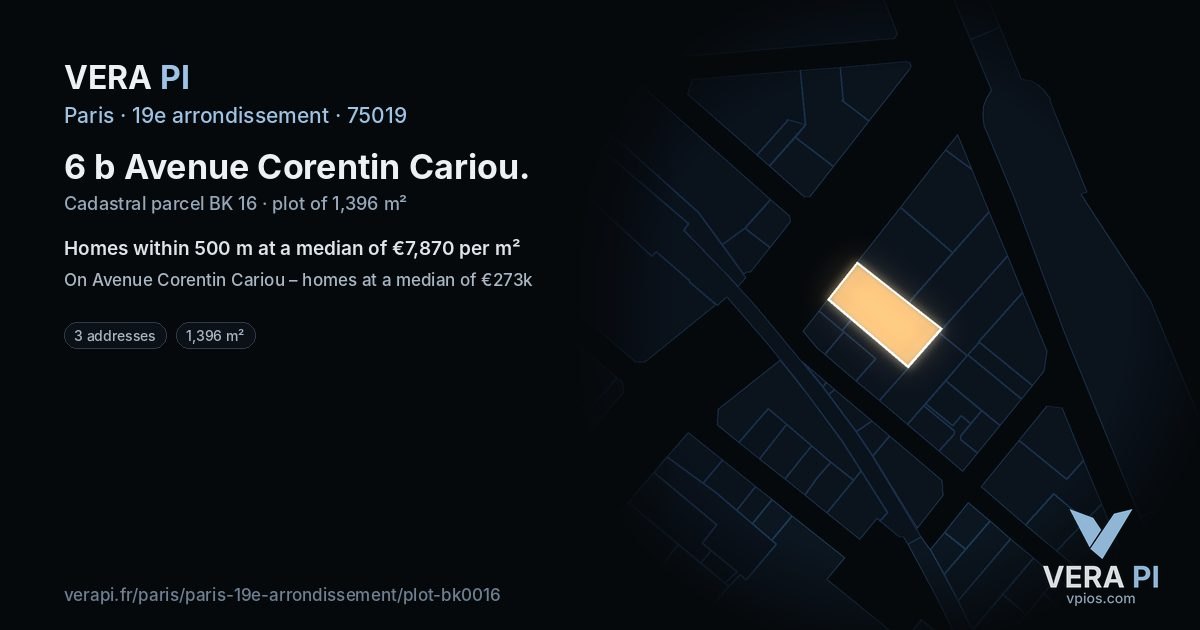 6 b Avenue Corentin Cariou, 19e arrondissement at night – the plot lit, the parcels around coloured by the prices near them