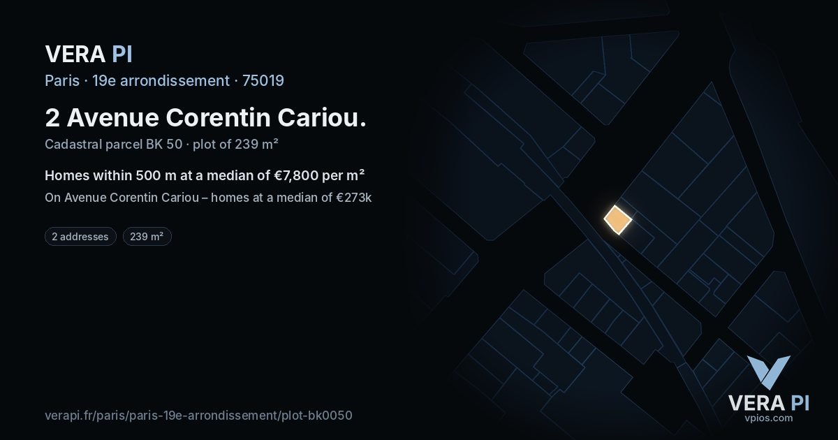 2 Avenue Corentin Cariou, 19e arrondissement at night – the plot lit, the parcels around coloured by the prices near them