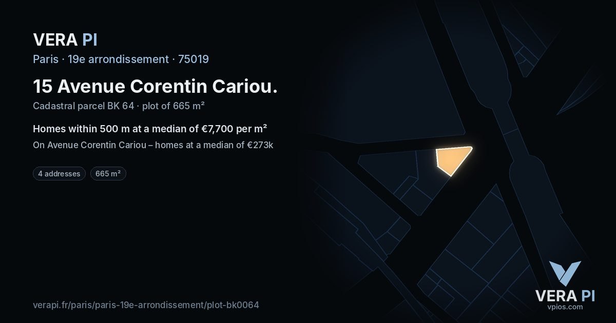 15 Avenue Corentin Cariou, 19e arrondissement at night – the plot lit, the parcels around coloured by the prices near them