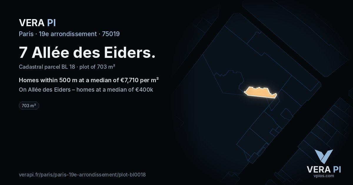 7 Allée des Eiders, 19e arrondissement at night – the plot lit, the parcels around coloured by the prices near them