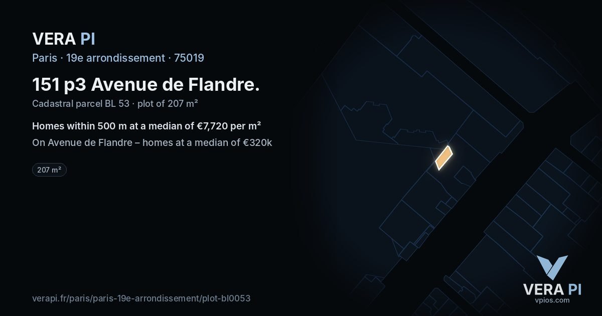 151 p3 Avenue de Flandre, 19e arrondissement at night – the plot lit, the parcels around coloured by the prices near them