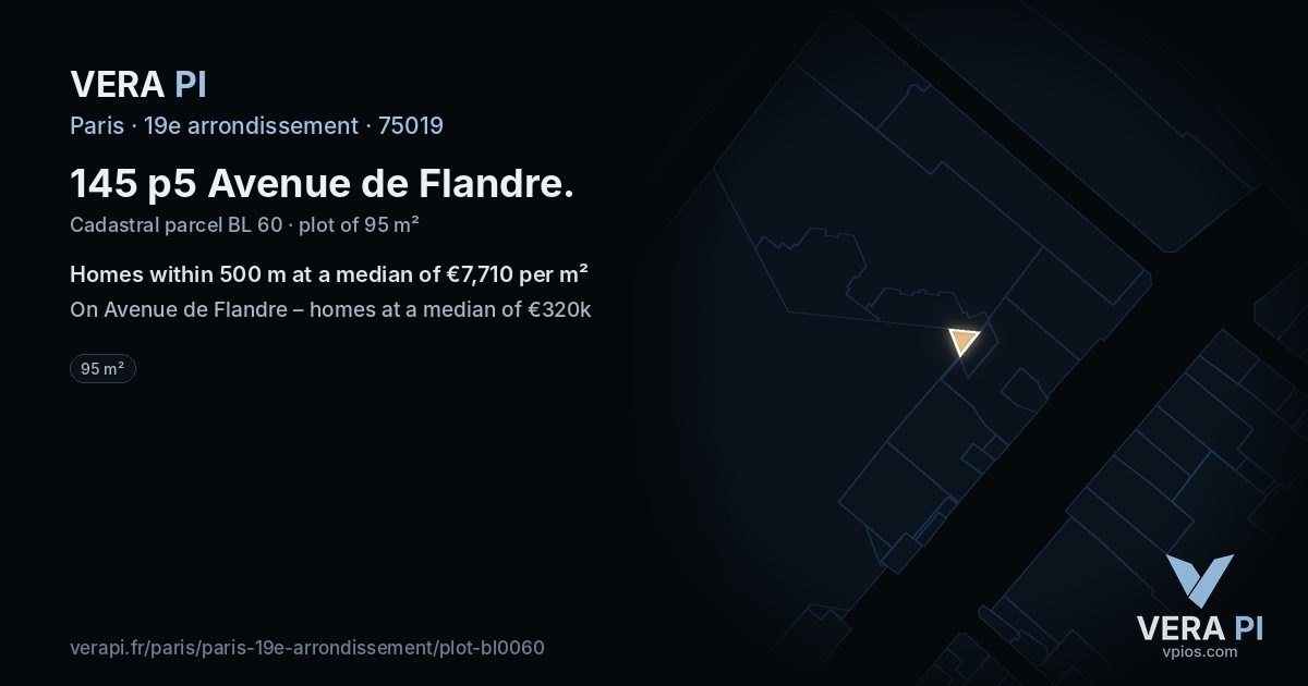 145 p5 Avenue de Flandre, 19e arrondissement at night – the plot lit, the parcels around coloured by the prices near them