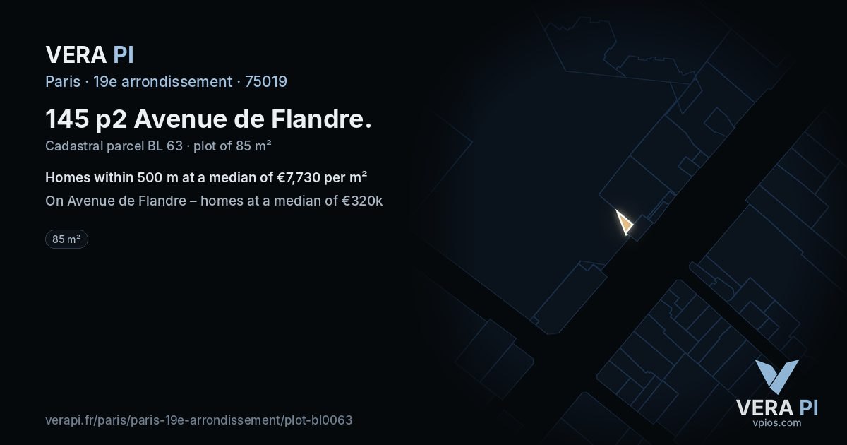 145 p2 Avenue de Flandre, 19e arrondissement at night – the plot lit, the parcels around coloured by the prices near them