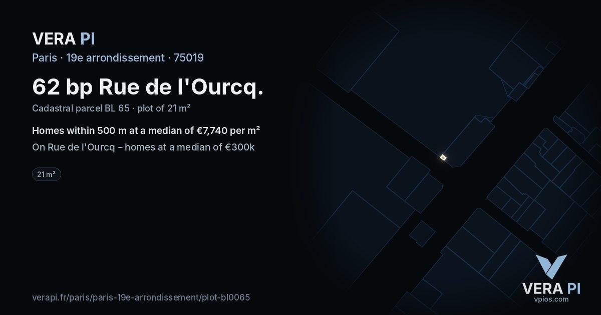 62 bp Rue de l'Ourcq, 19e arrondissement at night – the plot lit, the parcels around coloured by the prices near them
