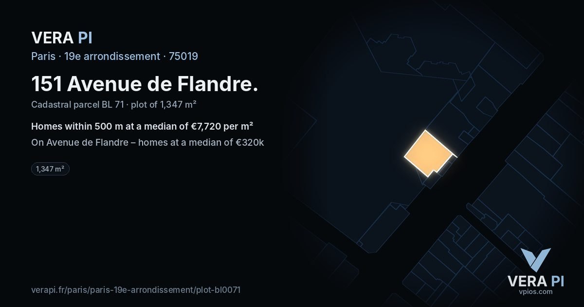 151 Avenue de Flandre, 19e arrondissement at night – the plot lit, the parcels around coloured by the prices near them