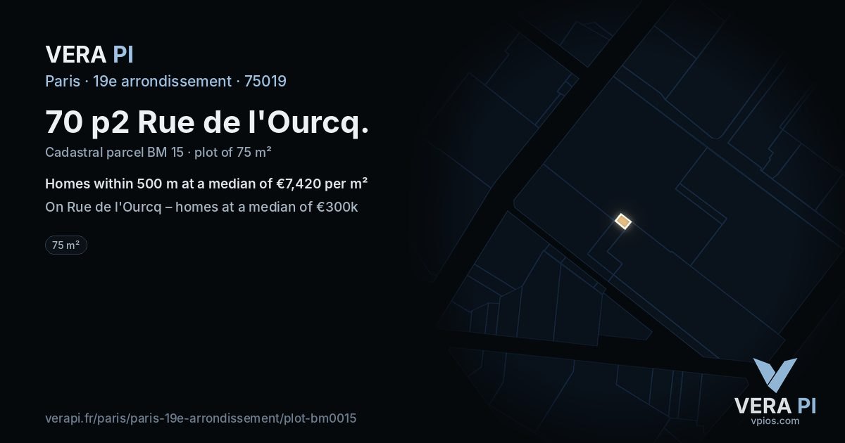 70 p2 Rue de l'Ourcq, 19e arrondissement at night – the plot lit, the parcels around coloured by the prices near them