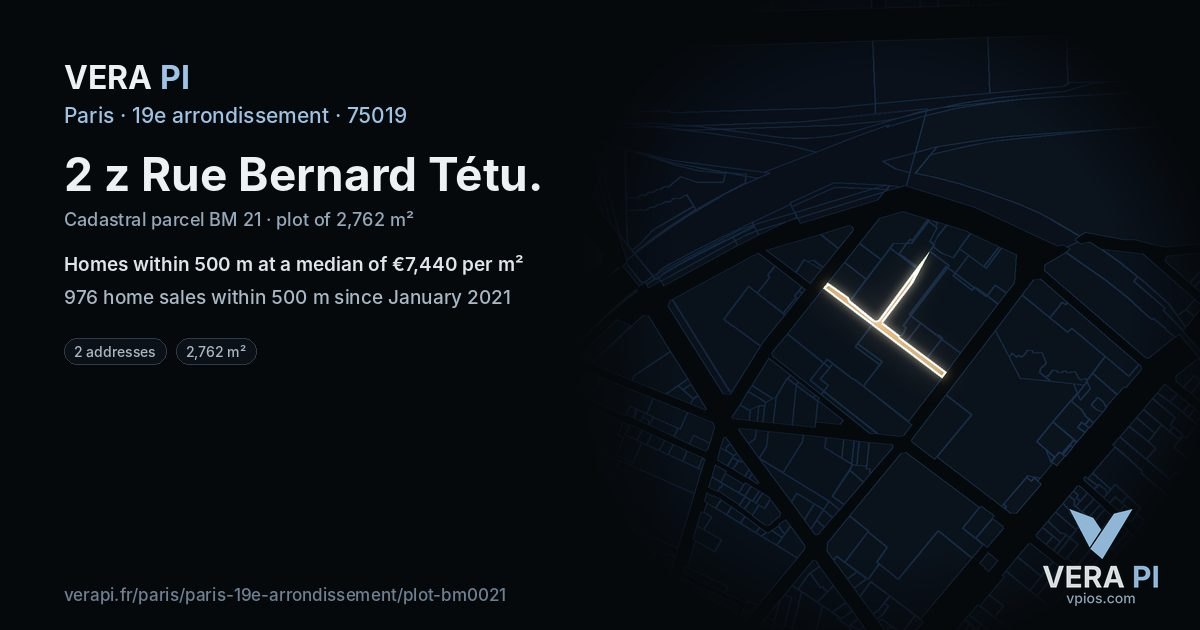 2 z Rue Bernard Tétu, 19e arrondissement at night – the plot lit, the parcels around coloured by the prices near them
