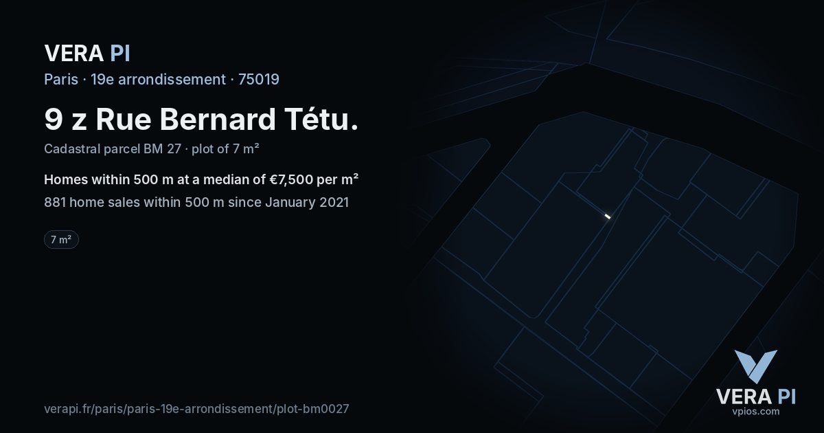 9 z Rue Bernard Tétu, 19e arrondissement at night – the plot lit, the parcels around coloured by the prices near them