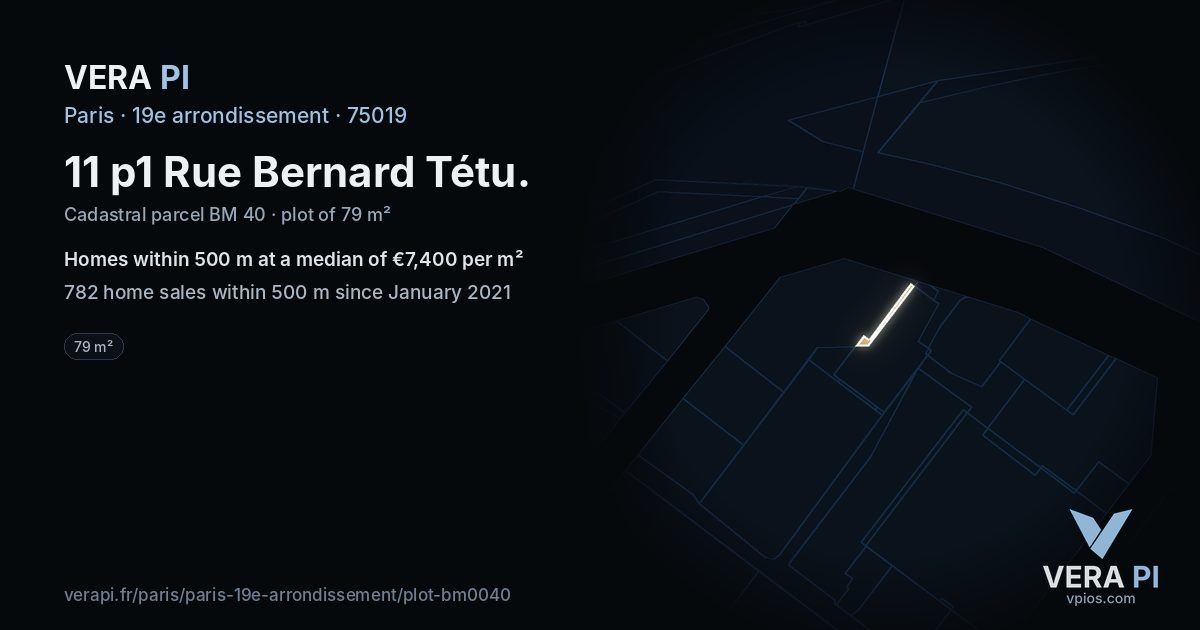 11 p1 Rue Bernard Tétu, 19e arrondissement at night – the plot lit, the parcels around coloured by the prices near them