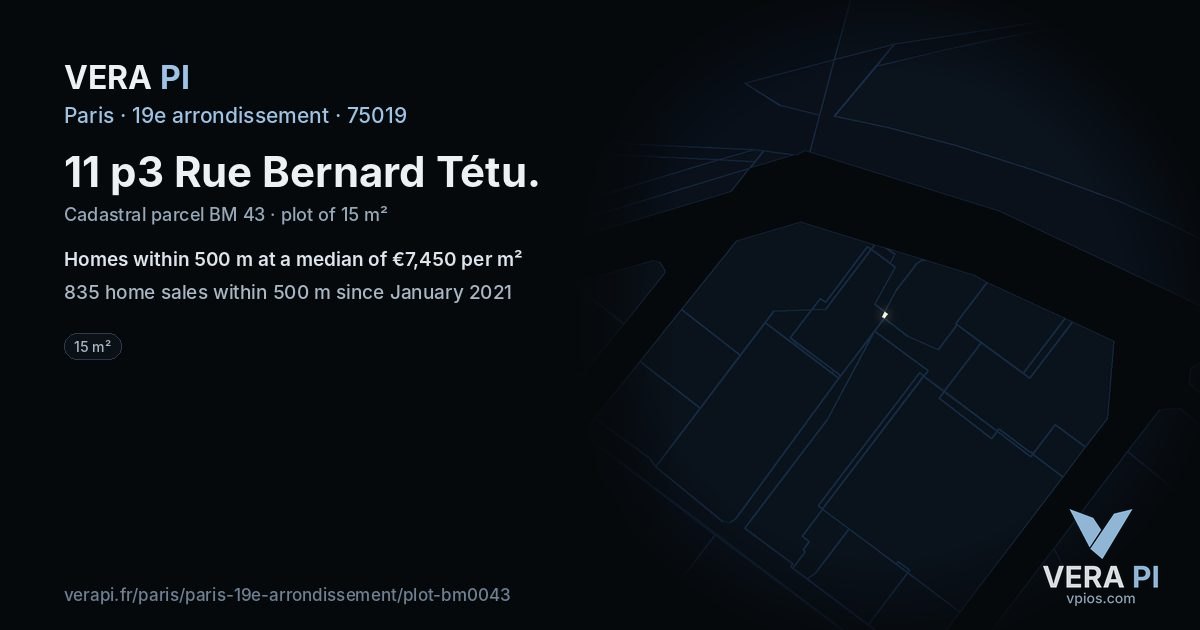 11 p3 Rue Bernard Tétu, 19e arrondissement at night – the plot lit, the parcels around coloured by the prices near them