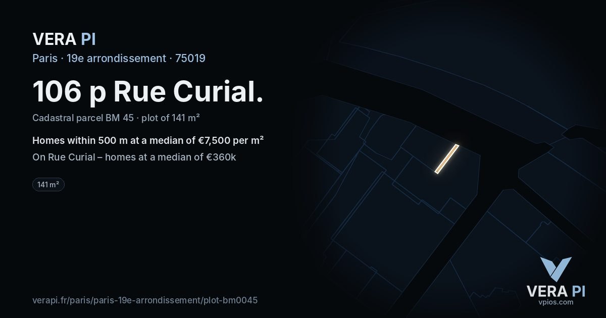 106 p Rue Curial, 19e arrondissement at night – the plot lit, the parcels around coloured by the prices near them