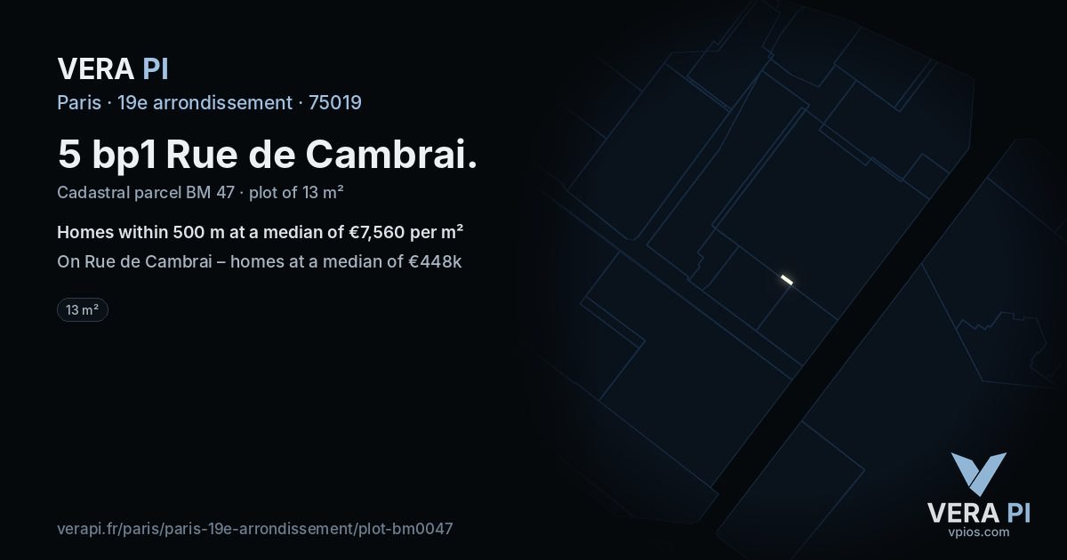 5 bp1 Rue de Cambrai, 19e arrondissement at night – the plot lit, the parcels around coloured by the prices near them