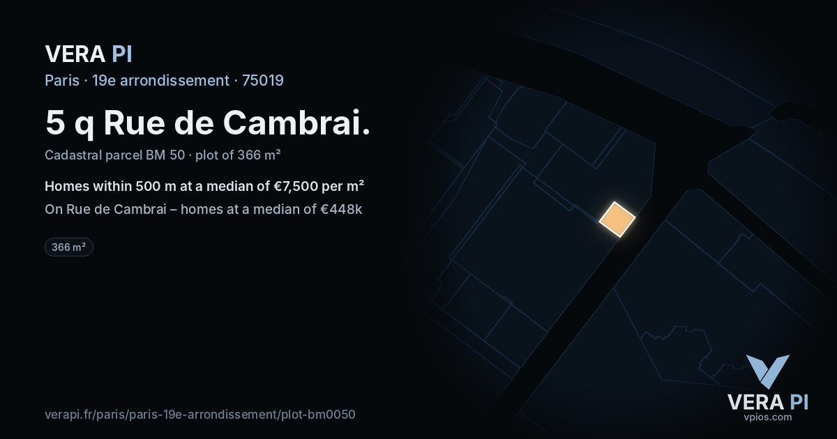 5 q Rue de Cambrai, 19e arrondissement at night – the plot lit, the parcels around coloured by the prices near them