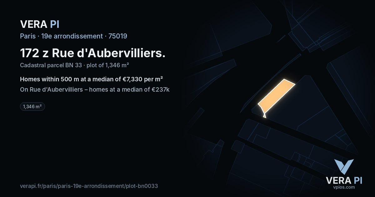 172 z Rue d'Aubervilliers, 19e arrondissement at night – the plot lit, the parcels around coloured by the prices near them