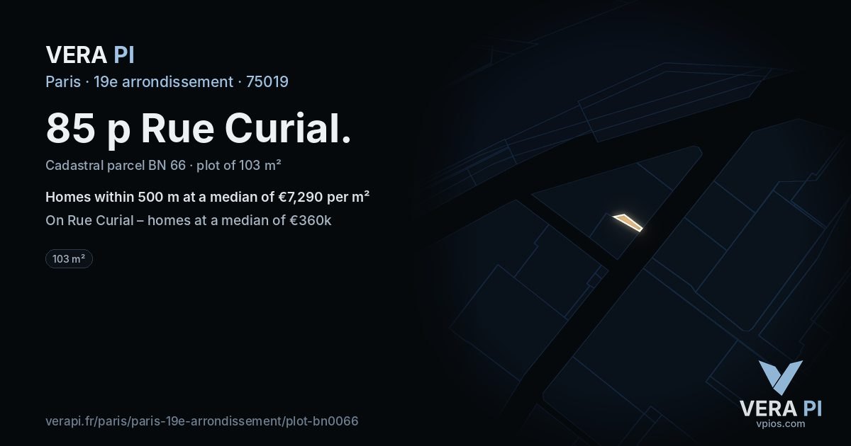 85 p Rue Curial, 19e arrondissement at night – the plot lit, the parcels around coloured by the prices near them