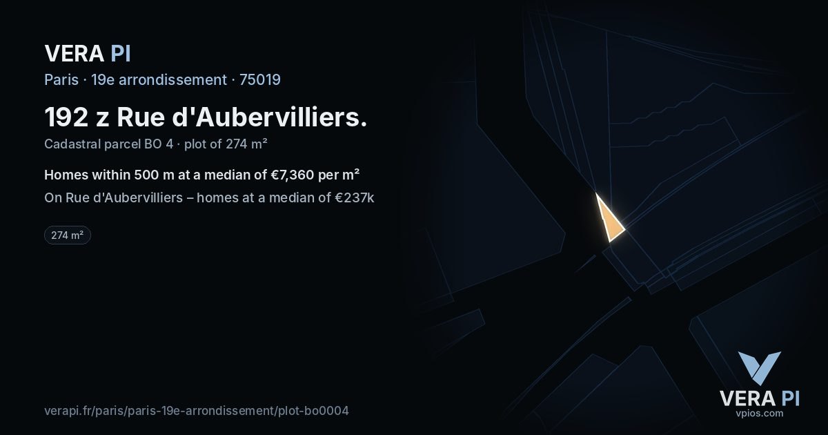 192 z Rue d'Aubervilliers, 19e arrondissement at night – the plot lit, the parcels around coloured by the prices near them
