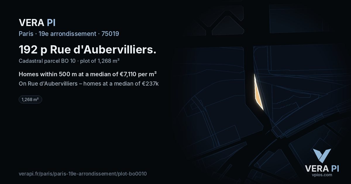 192 p Rue d'Aubervilliers, 19e arrondissement at night – the plot lit, the parcels around coloured by the prices near them
