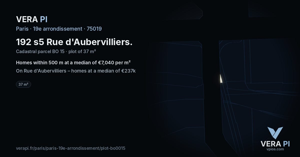 192 s5 Rue d'Aubervilliers, 19e arrondissement at night – the plot lit, the parcels around coloured by the prices near them