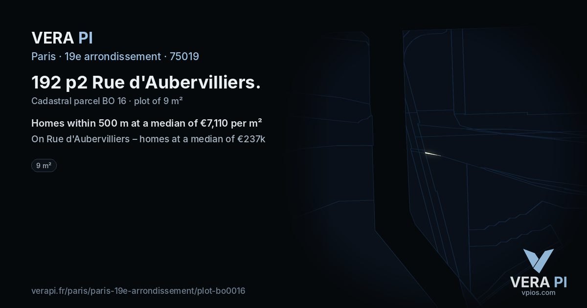 192 p2 Rue d'Aubervilliers, 19e arrondissement at night – the plot lit, the parcels around coloured by the prices near them