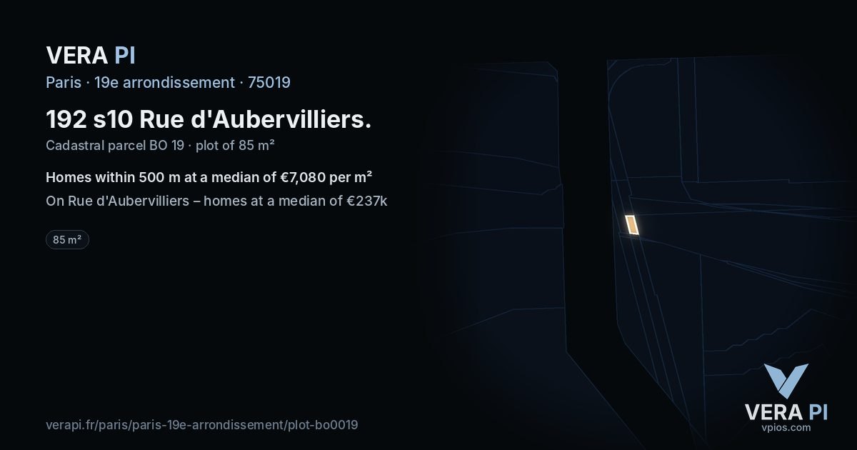 192 s10 Rue d'Aubervilliers, 19e arrondissement at night – the plot lit, the parcels around coloured by the prices near them