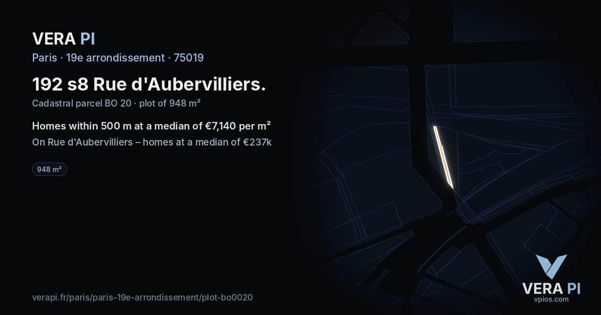 192 s8 Rue d'Aubervilliers, 19e arrondissement at night – the plot lit, the parcels around coloured by the prices near them