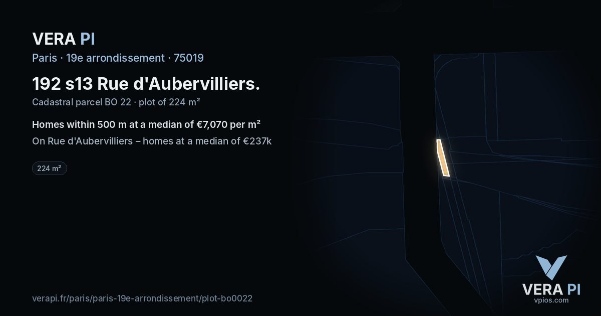 192 s13 Rue d'Aubervilliers, 19e arrondissement at night – the plot lit, the parcels around coloured by the prices near them