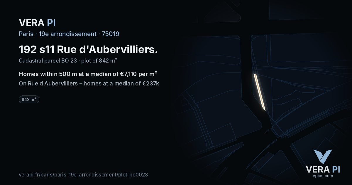 192 s11 Rue d'Aubervilliers, 19e arrondissement at night – the plot lit, the parcels around coloured by the prices near them