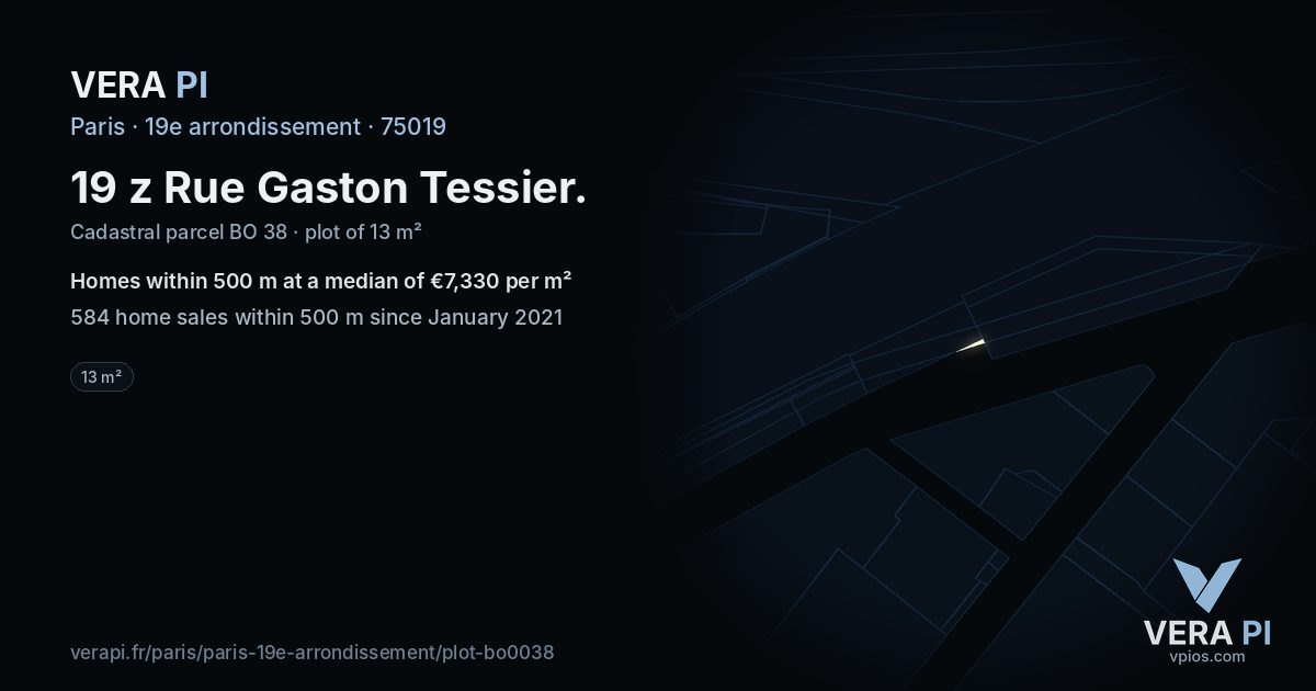 19 z Rue Gaston Tessier, 19e arrondissement at night – the plot lit, the parcels around coloured by the prices near them