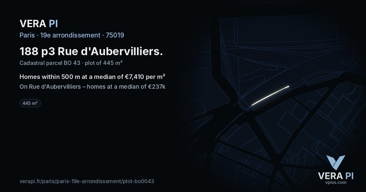 188 p3 Rue d'Aubervilliers, 19e arrondissement at night – the plot lit, the parcels around coloured by the prices near them