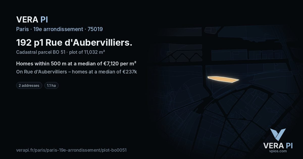 192 p1 Rue d'Aubervilliers, 19e arrondissement at night – the plot lit, the parcels around coloured by the prices near them