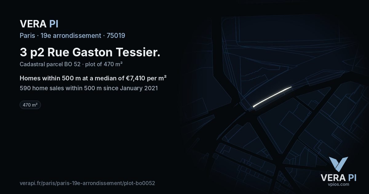 3 p2 Rue Gaston Tessier, 19e arrondissement at night – the plot lit, the parcels around coloured by the prices near them