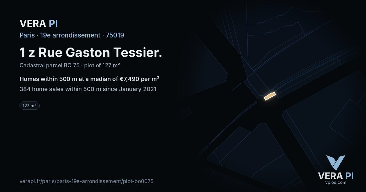 1 z Rue Gaston Tessier, 19e arrondissement at night – the plot lit, the parcels around coloured by the prices near them