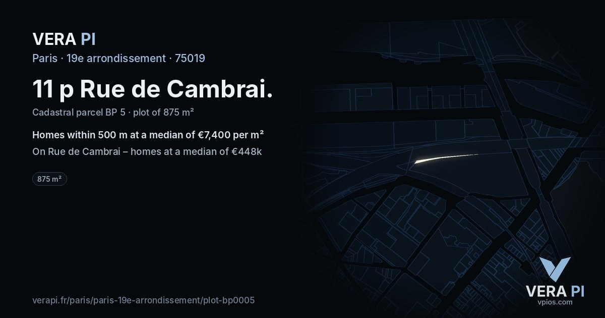 11 p Rue de Cambrai, 19e arrondissement at night – the plot lit, the parcels around coloured by the prices near them