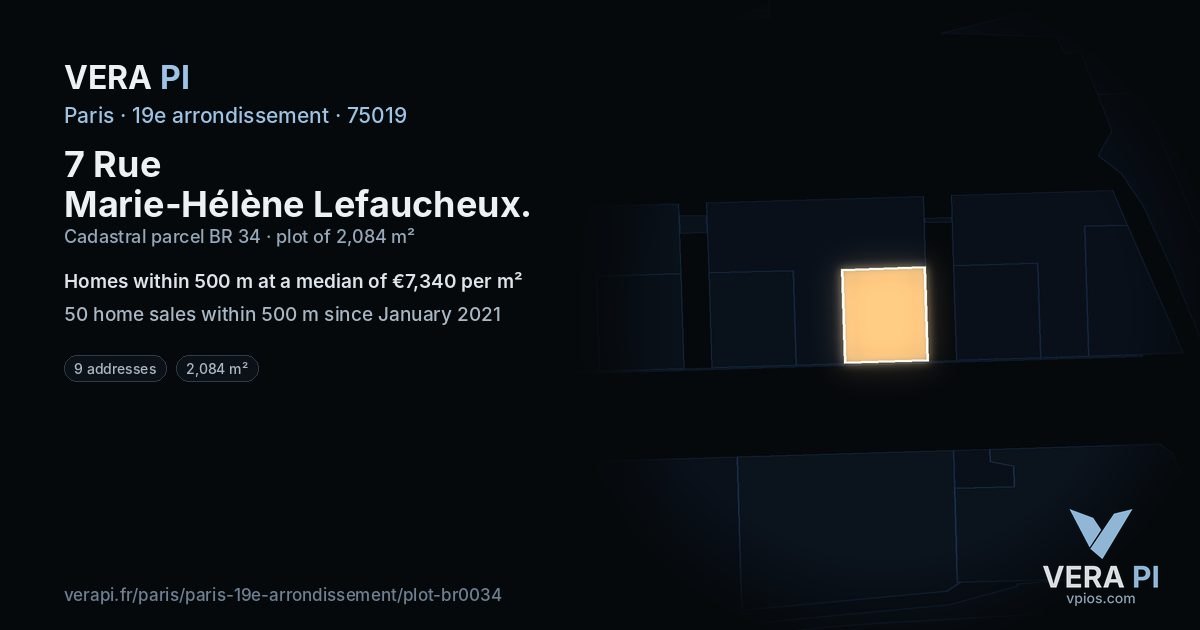 7 Rue Marie-Hélène Lefaucheux, 19e arrondissement at night – the plot lit, the parcels around coloured by the prices near them