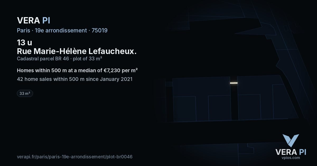 13 u Rue Marie-Hélène Lefaucheux, 19e arrondissement at night – the plot lit, the parcels around coloured by the prices near them