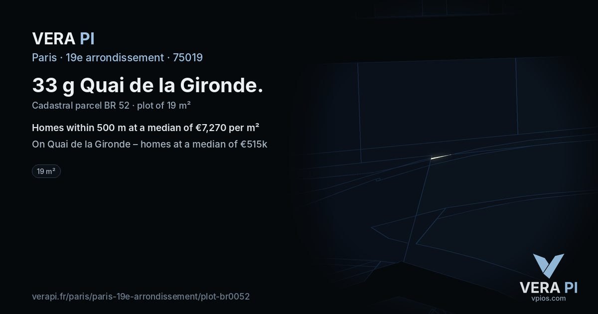 33 g Quai de la Gironde, 19e arrondissement at night – the plot lit, the parcels around coloured by the prices near them