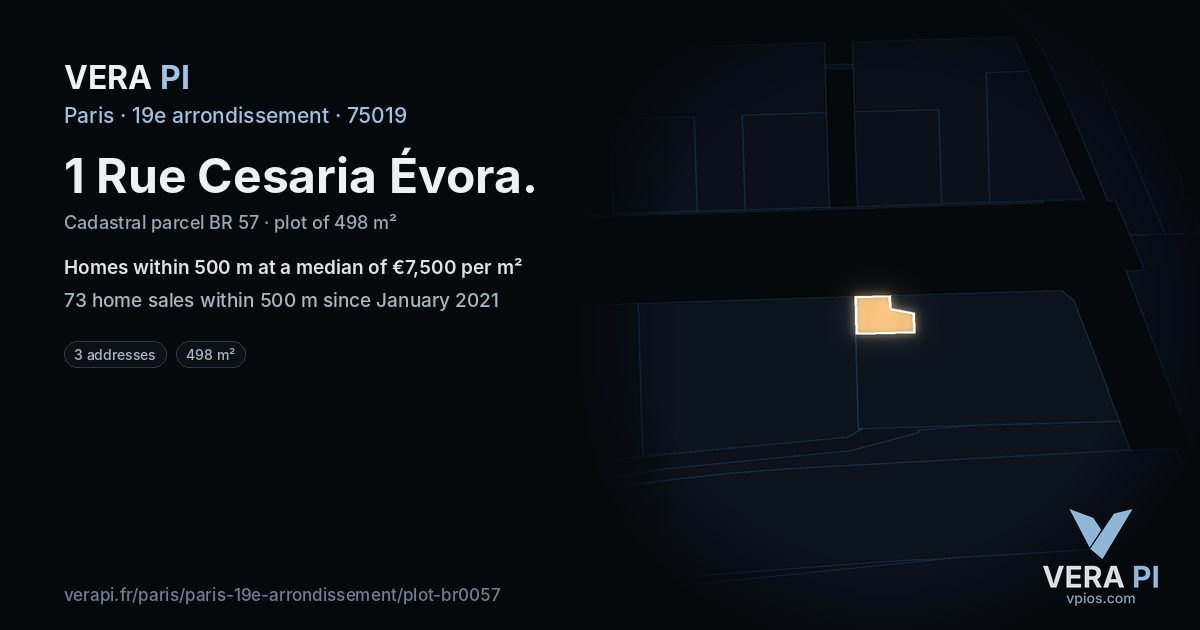 1 Rue Cesaria Évora, 19e arrondissement at night – the plot lit, the parcels around coloured by the prices near them