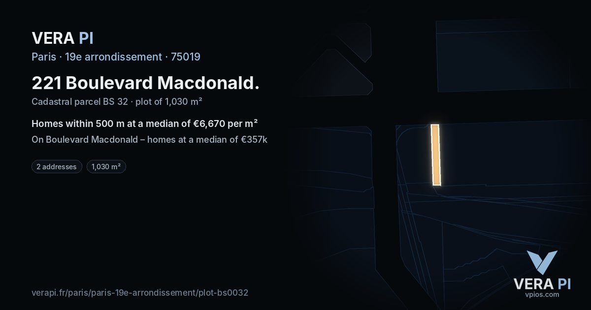 221 Boulevard Macdonald, 19e arrondissement at night – the plot lit, the parcels around coloured by the prices near them