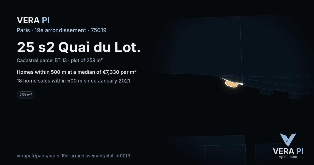 25 s2 Quai du Lot, 19e arrondissement at night – the plot lit, the parcels around coloured by the prices near them