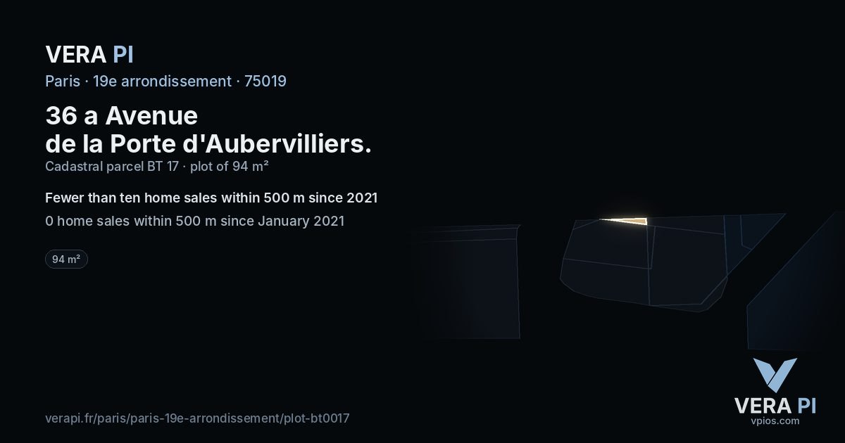 36 a Avenue de la Porte d'Aubervilliers, 19e arrondissement at night – the plot lit, the parcels around coloured by the prices near them