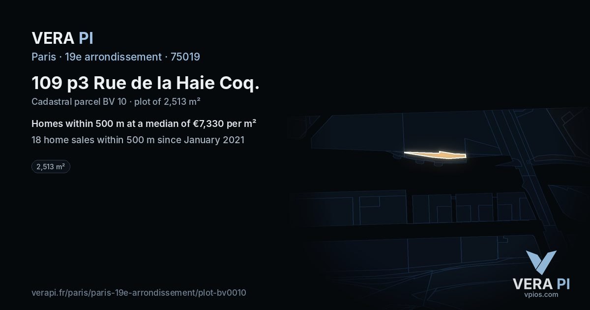 109 p3 Rue de la Haie Coq, 19e arrondissement at night – the plot lit, the parcels around coloured by the prices near them