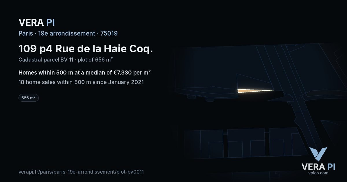 109 p4 Rue de la Haie Coq, 19e arrondissement at night – the plot lit, the parcels around coloured by the prices near them