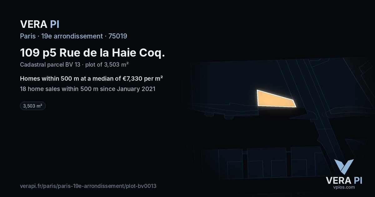 109 p5 Rue de la Haie Coq, 19e arrondissement at night – the plot lit, the parcels around coloured by the prices near them