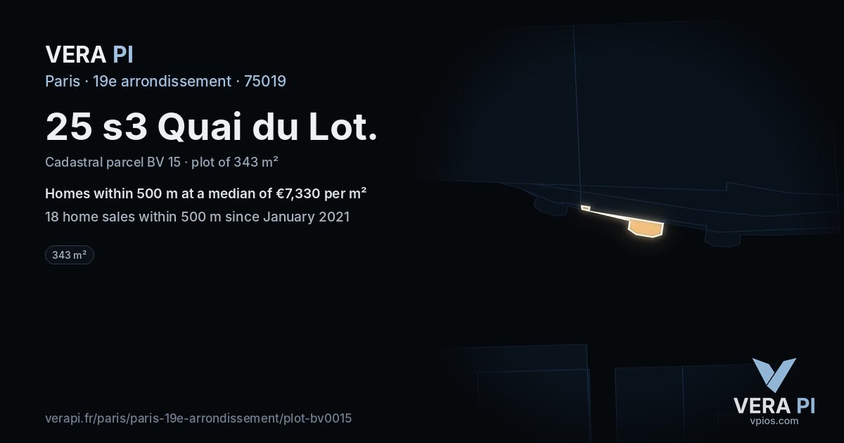 25 s3 Quai du Lot, 19e arrondissement at night – the plot lit, the parcels around coloured by the prices near them