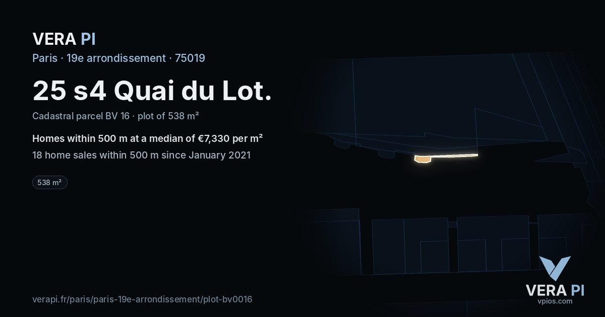 25 s4 Quai du Lot, 19e arrondissement at night – the plot lit, the parcels around coloured by the prices near them