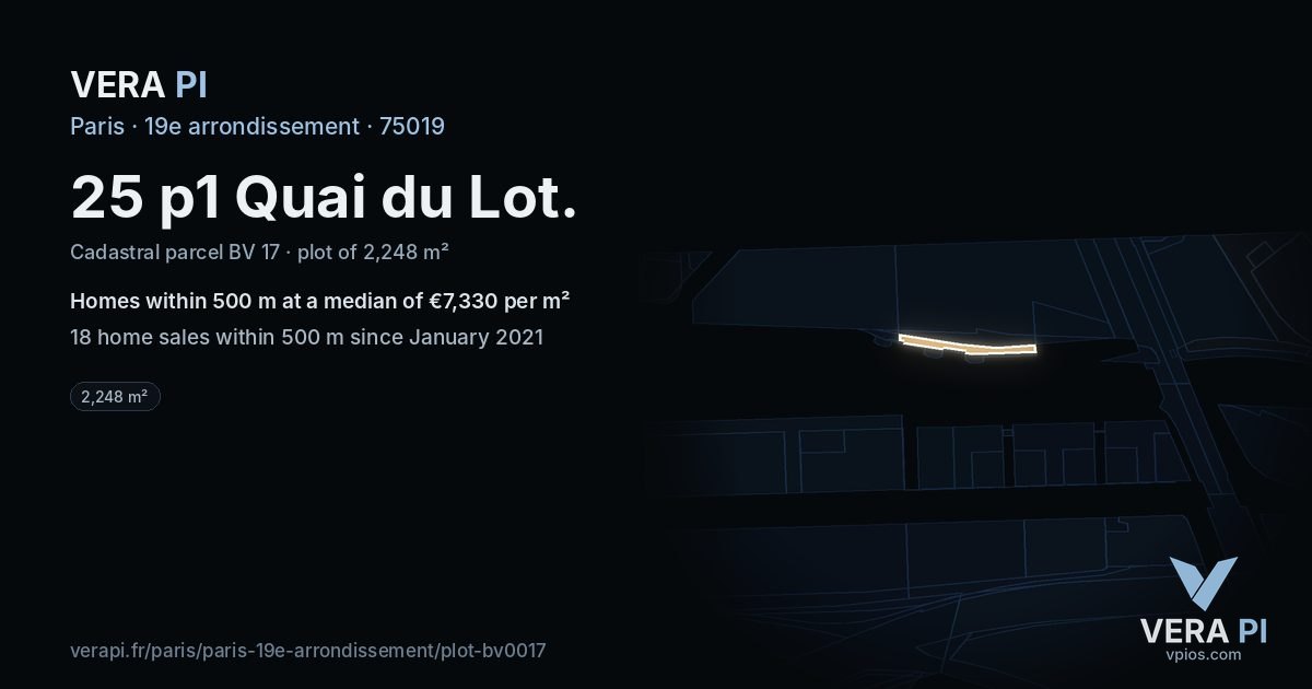 25 p1 Quai du Lot, 19e arrondissement at night – the plot lit, the parcels around coloured by the prices near them